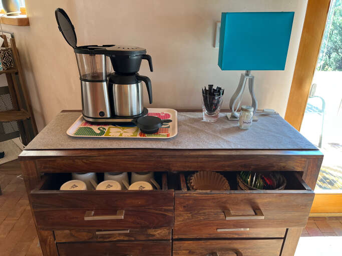 Sweet Fresh Caraffe Coffee Maker and Tea Selection is Provided for Our Guests` Enjoyment